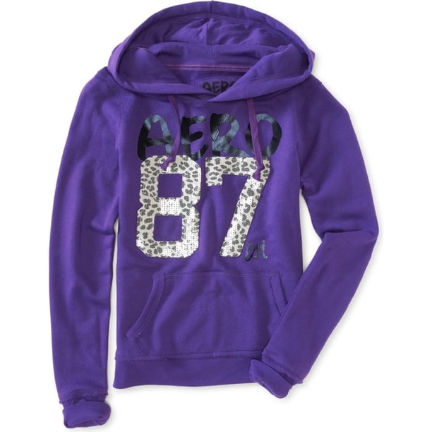 Suéter con capucha Aeropostale Aero 87 Animal Print para mujer morado extragrande