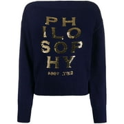 Philosophy di Lorenzo Serafini Women's Blue Knit Cotton Logo Sequin Sweater (42)