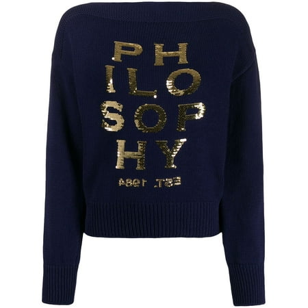 Philosophy di Lorenzo Serafini Women's Blue Knit Cotton Logo Sequin Sweater (38)