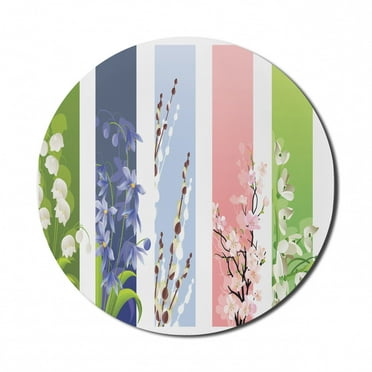 Flower Mouse Pad for Computers, Spring Flowers on Different Backgrounds Lily Blossoms Valley Primrose Floral Print, Round Non-Slip Thick Rubber Modern Mousepad, 8" Round, Multicolor, by Ambesonne
