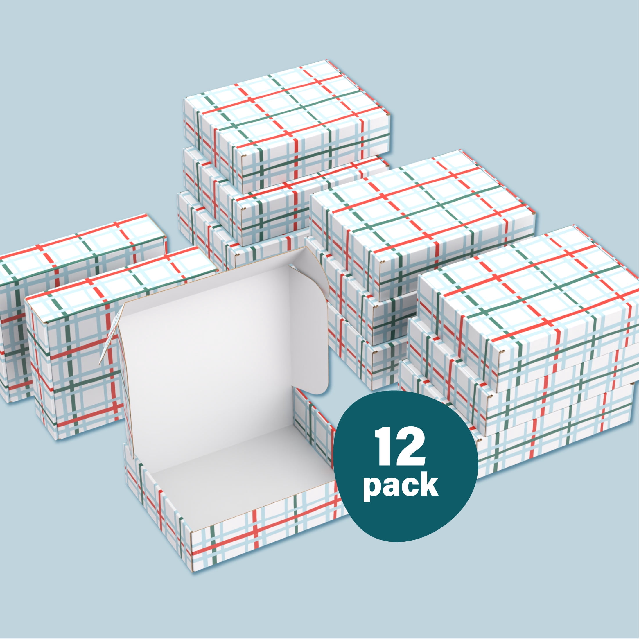 Printed Decorative Mailing, Shipping and Gift Boxes, Tuck Top Closure, 11.25” x 9” x 3”, Grid Print, 12 -Count Pack