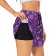 thumbnail image 1 of Balery Purple Snowflakes Pantalones cortos deportivos para mujer con forro y dos bolsillos, elásticos, para entrenamiento, gimnasio, yoga-Small, 1 of 7