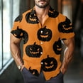 thumbnail image 4 of WTOBBY Men's Casual Short Sleeve Shirt Halloween Pumpkin Print Loose Fit Crew Neck Cotton Blend Daily Wear Breathable Party Graphic Tee Holiday Theme,Orange XL, 4 of 6