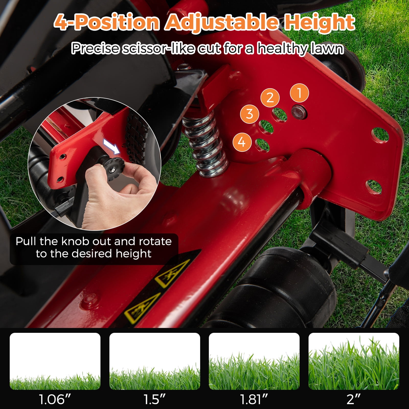 Gymax 14'' Manual Reel Mower w/ 5-Blade 6.6 Gallon Removable Grass Catcher for Garden Red