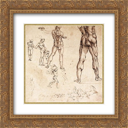 Leonardo da Vinci 2x Matted 20x20 Gold Ornate Framed Art Print 'Anatomical studies'