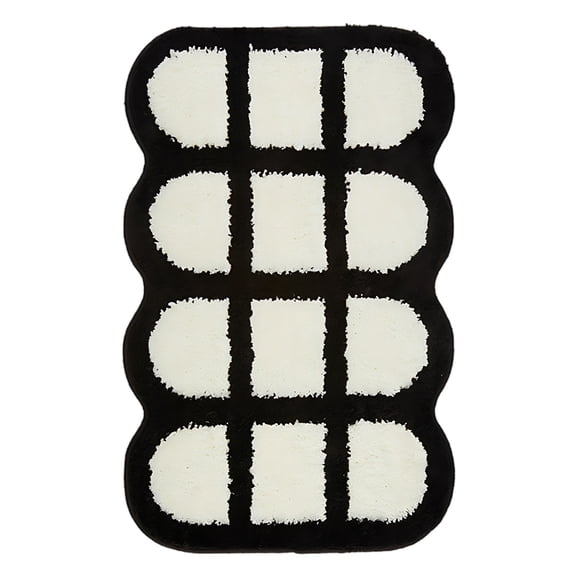 Checkered Bath Mat 20x32 Inch, Super Absorbent Plush Bathroom Rug with Non-Slip Backing, Black White Checkered Floor Mat for Bathroom, Bedroom