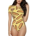 thumbnail image 2 of Goofa Hot Dogs Printed Women Rash Guard Short Sleeve,Tummy control Swimsuit Surfing Swimsuit Bathing Suit One Piece Swimsuit UPF 50-Large, 2 of 9