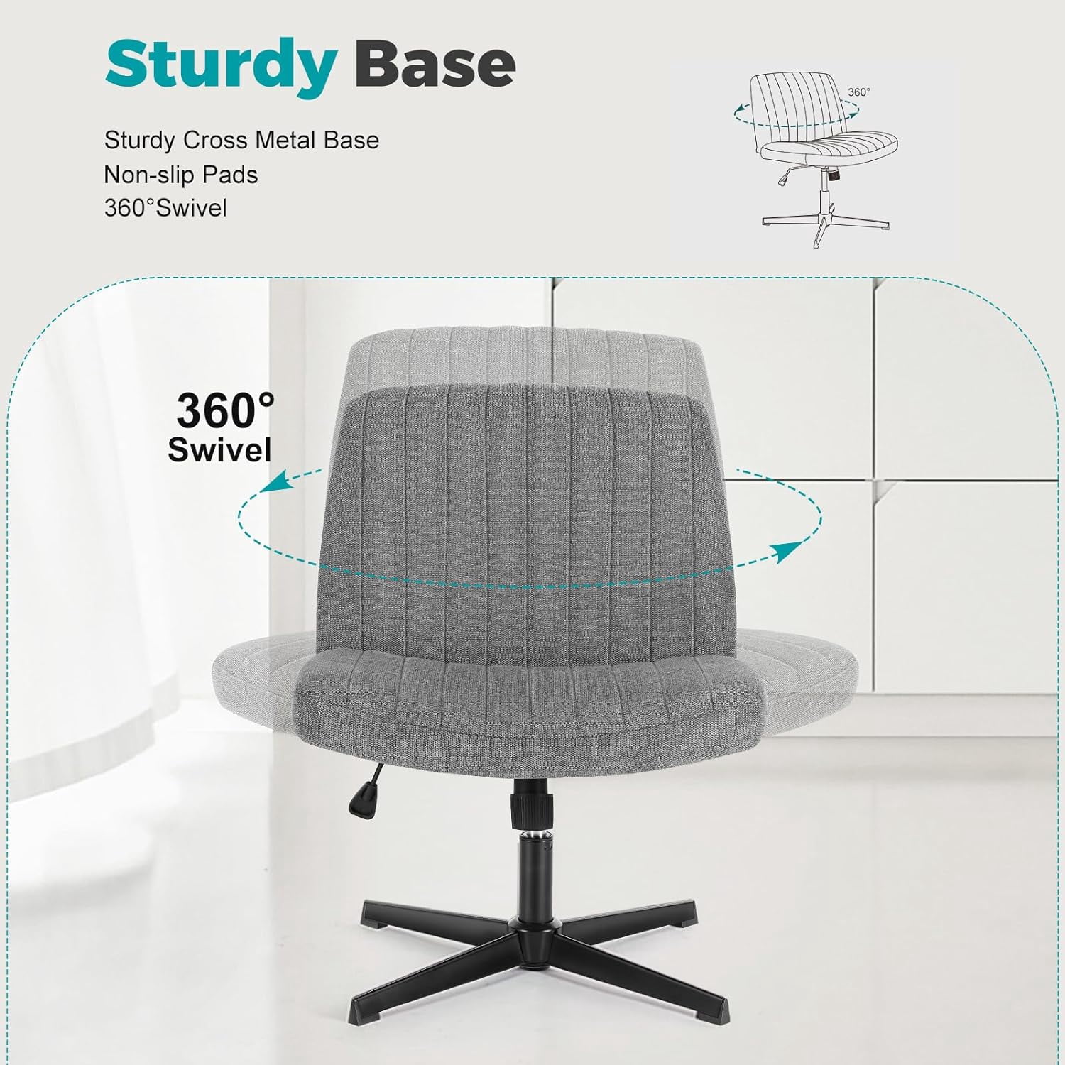 Simenmax Home Office Desk Chair, Mid-Century Inspired Adjustable Swivel Comfy Upholstered,Gray