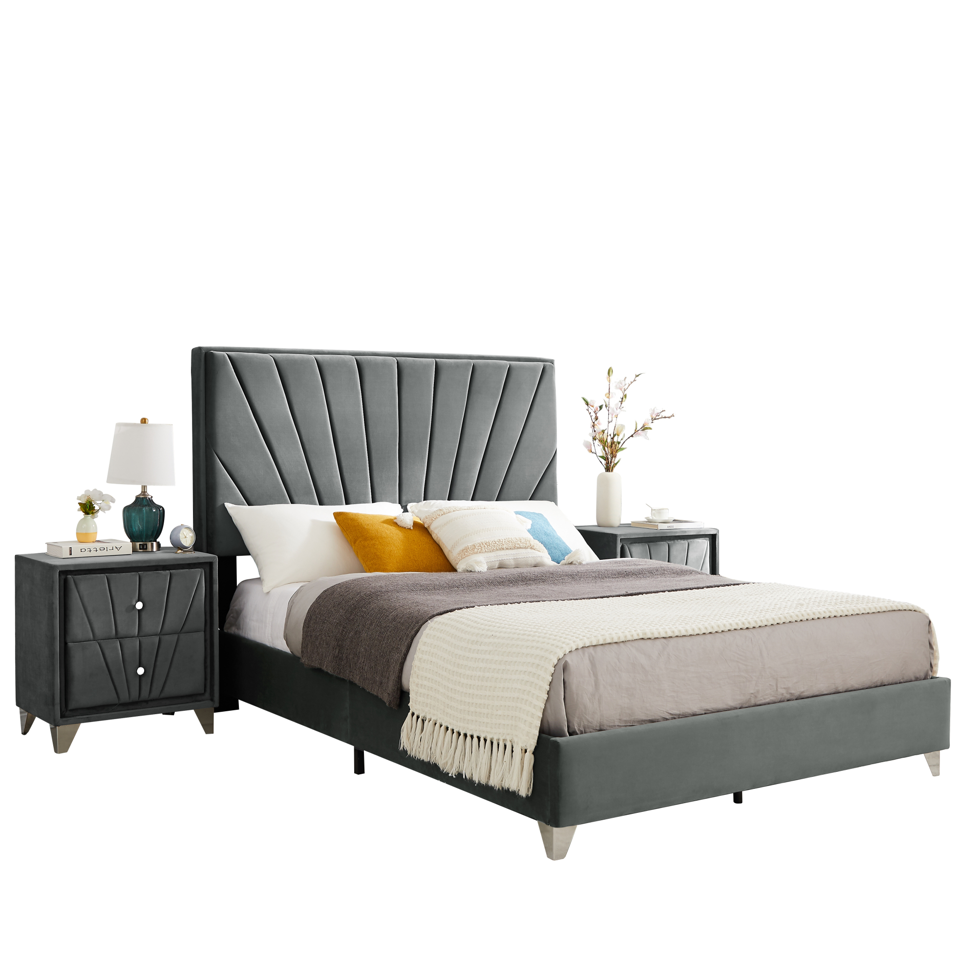 Lovelyさま　4本 グレートプレインズ ベントナイト B108 Full bed with one nightstand, Beautiful line stripe