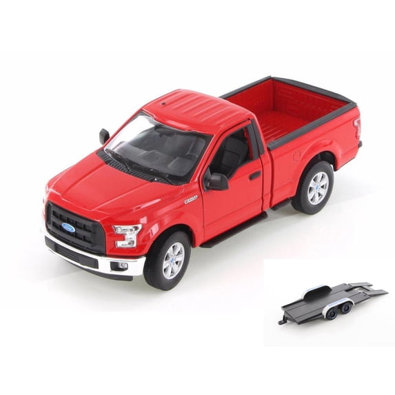 Diecast Car w/Trailer - 2015 Ford F-150 Regular Cab Pick Up, Red - Welly 24063WR - 1/24 Scale Diecast Model Toy Car