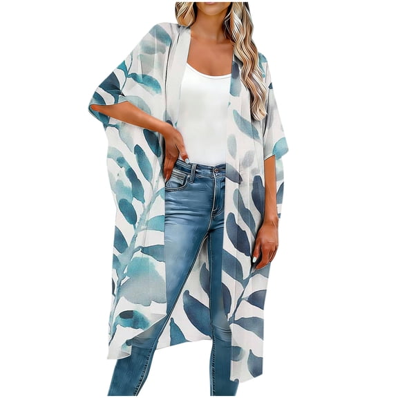 Feancey Women's Kimono Swimsuit CoverUps Tie Dye Print Open Front Cardigans Long Casual Summer Beach Cover Ups for Swimwear 2026 White L