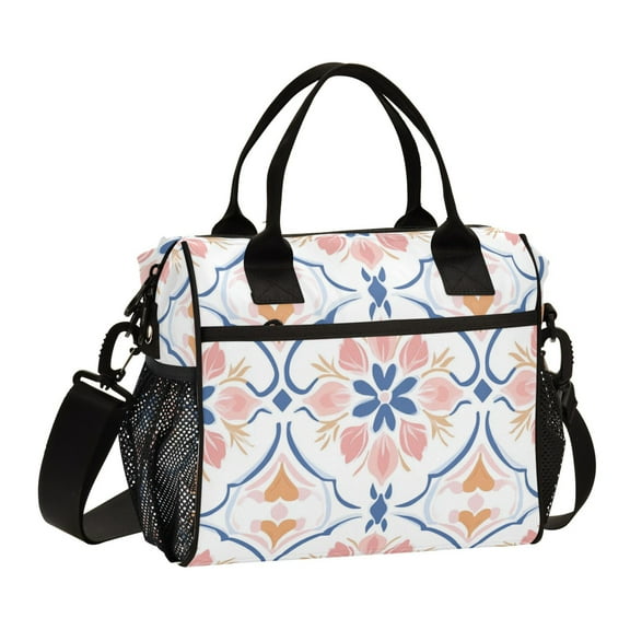 FORMRS Insulated Lunch Bag for Work School Unisex Large Capacity Cooler with Shoulder Strap, Pink Mosaic Pattern