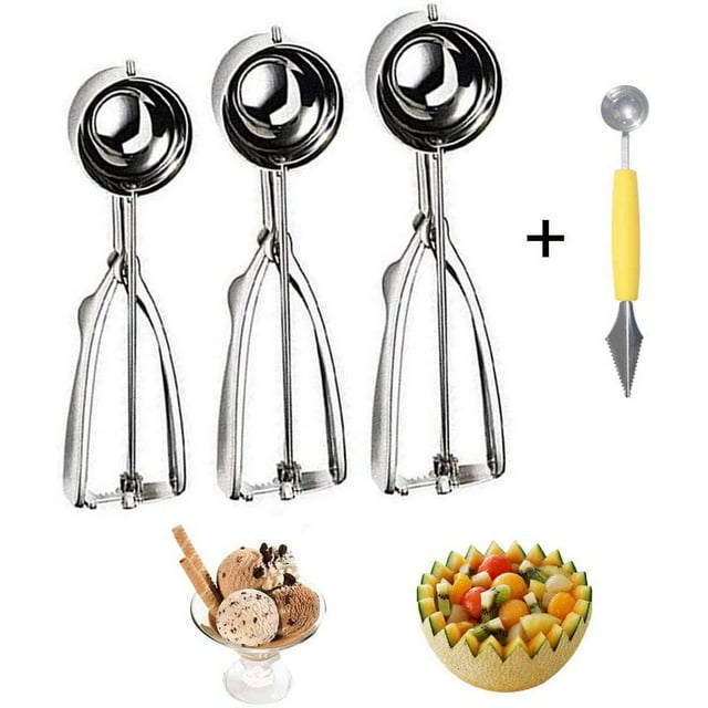 Cookie Scoop Set,3 PCS Stainless Steel Ice Cream Scoop Trigger Include Small Size(1.57 Inch), Medium Size (1.96 Inch), Large Size (2.36 Inch) Melon Scoop