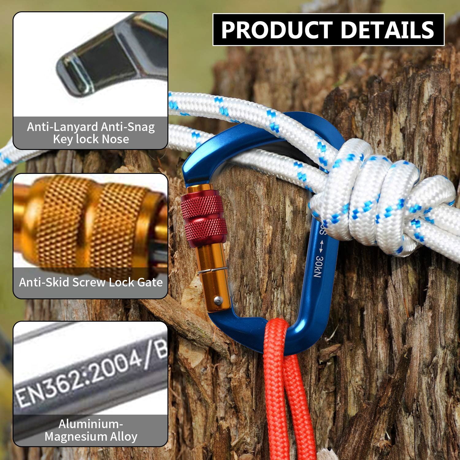 Aluminum Carabiner Clip, Heavy Duty Carabiners with Screw Gate 30kN D Ring Locking Carabiner for Hiking Camping Fishing and Outdoor Use(5 PCS)