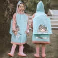 thumbnail image 2 of Hooded Transparent Raincoat Girl Boys Cartoon Rain Coat Hooded Outdoors Clear Waterproof Kids Toddler Children's Rainwear Protective Covers,Light Blue,10-12 Years, 2 of 7