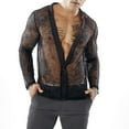 thumbnail image 1 of Mens Mesh Cardigan Sexy and Fashionable Solid Color Transparent V-Neck Button Cardigan Top, 1 of 7
