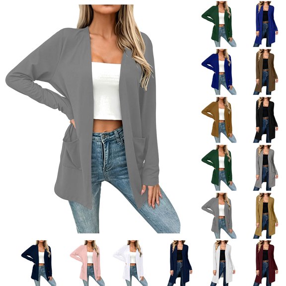 BiZtdJrK Women's Casual Open Front Cardigans Lightweight Long Sleeve Sweater Cardigan Lightweight Soft Comfy Daily Wear Outerwear with Pockets Black XL