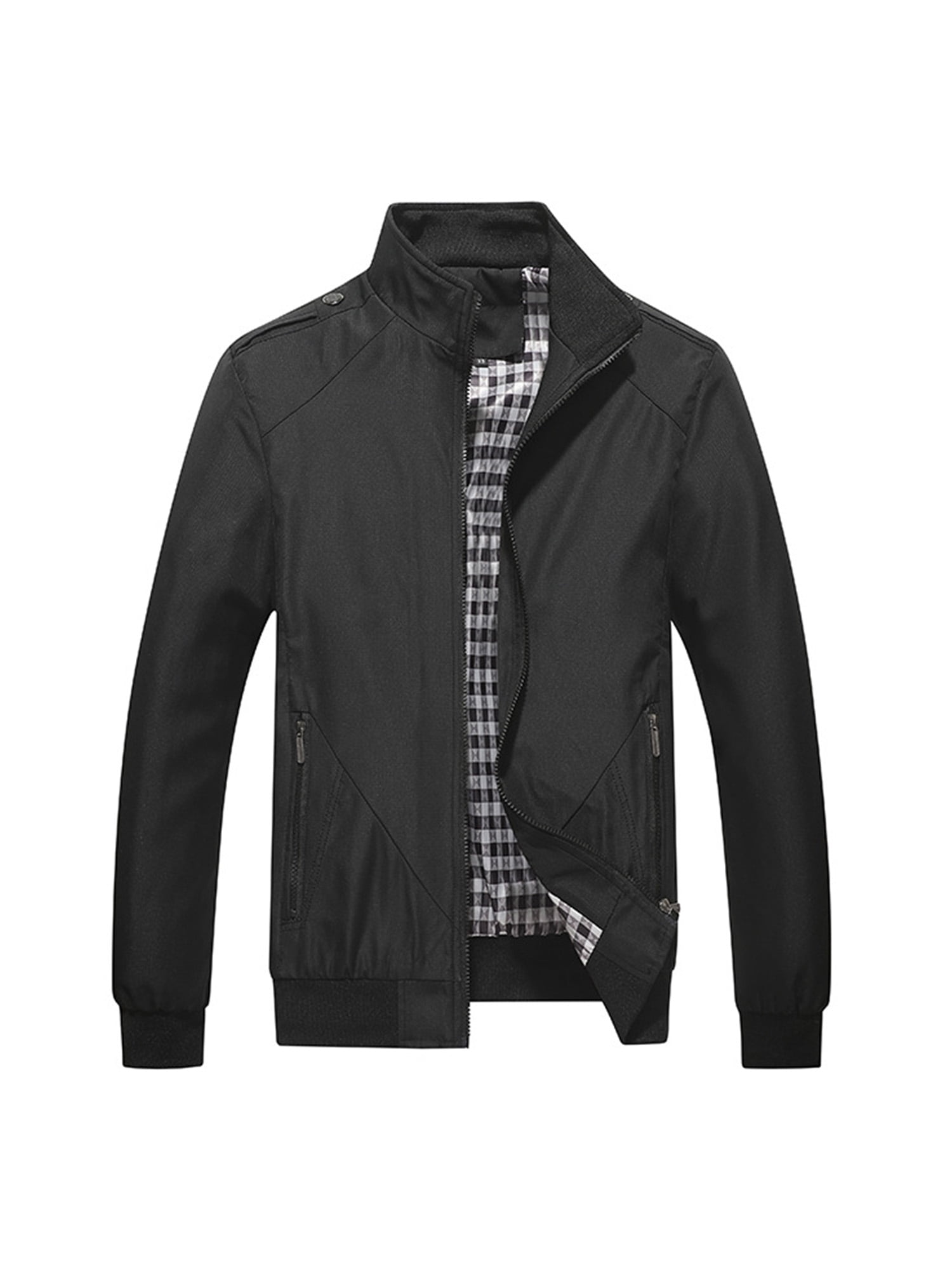 Frontwalk Mens Business Stand Collar Outwear Solid Color Casual Coat Men Full Zip Holiday Bomber