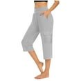 thumbnail image 2 of Kvture High Waist Capris for Women Cargo Capri Pant Workout Yoga Pants with Pockets Tummy Control Leggings Crop Straight Pant Gray M, 2 of 8