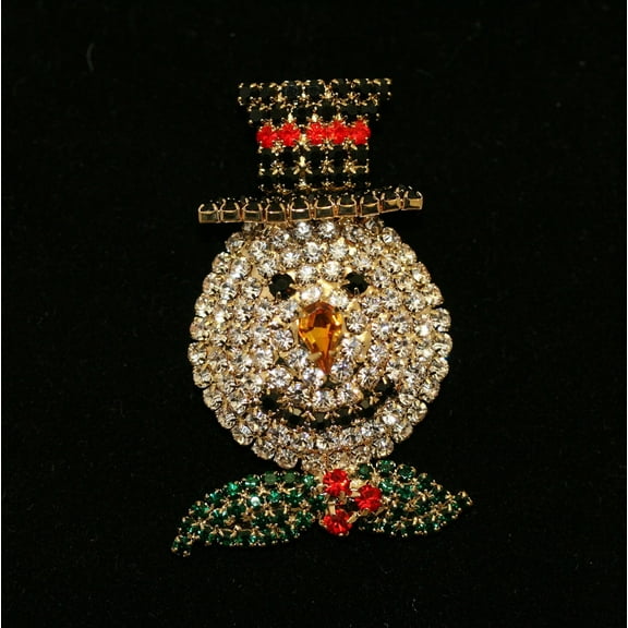 Crystal Snowman Pin All Rhinestone Christmas Prong-setting Snowman Pin Brooch, Christmas Holiday Jewelry