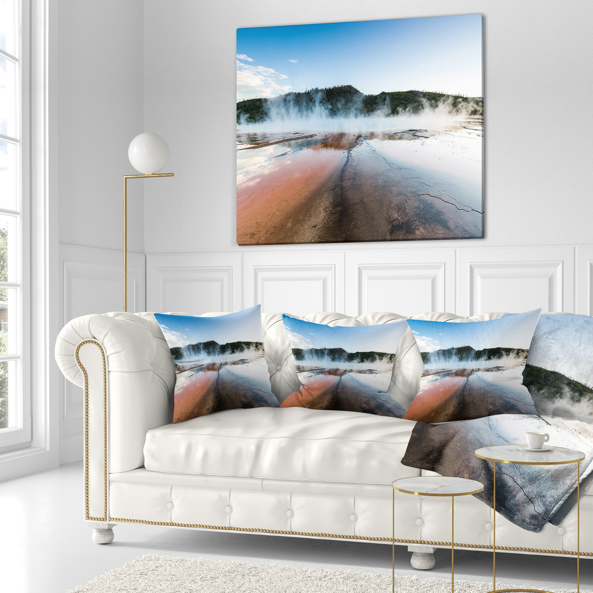 Designart Grand Prismatic Spring at Sunset - Seashore Throw Pillow - 18x18