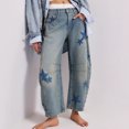 thumbnail image 2 of Olyvenn Y2k Stars Printed Barrel Jeans Wide Leg Baggy Boyfriend Jeans for Women Loose Fit Mid Rise Denim Pants Horseshoe Jeans Blue 12-14, 2 of 6
