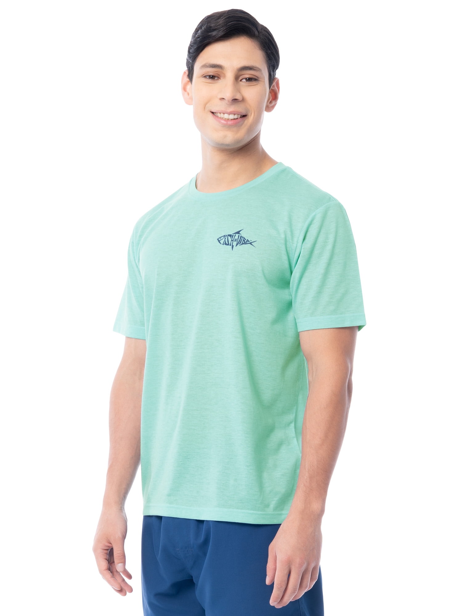 Fish N Vibe Men's Short Sleeve Fishing Performance Outdoor Graphic T-Shirt, Aqua Haze, M