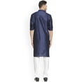 thumbnail image 4 of eloria Men's Traditional Silk Blend Solid Navy Blue Kurta With White Churidar Pyjama, 4 of 6