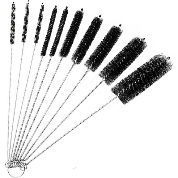 Stainless Steel Straw Cleaner Brush Set,Nylon Tube Brush,Pipe Cleaner Set,Durable Bottle Brush,10 Piece Cleaning Brushes for Narrow Neck Containers,Lab Tube,Auto Parts (Multiple Size)