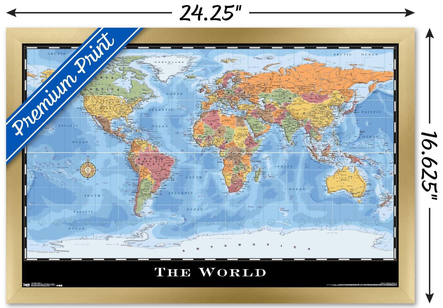Map - World Wall Poster, 22.375" x 34"