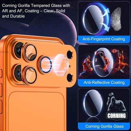 UYWGF-Upgrade 2 Pack for iPhone 17 Pro Max Camera Lens Protector, Aluminum Alloy Metal matte Case Tempered Glass Camera Screen Cover, Scratch Resistant Case Friendly (Orange)