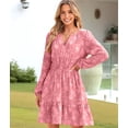 thumbnail image 4 of Women'S Casual Long Sleeve Babydoll Flowy Dress V Neck Swing Party Mini Dress Pink XL, 4 of 9