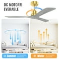 thumbnail image 3 of Modern 52" Indoor Ceiling Fan Without Light 3 Solid Wood Blades Remote Control Reversible DC Motor, 3 of 13