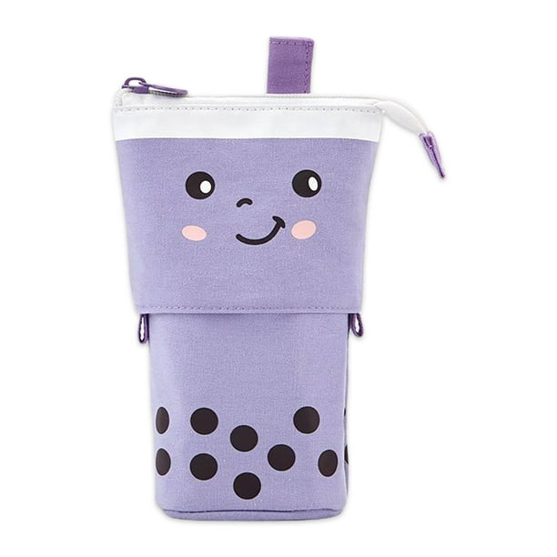 Bolsa de lápices de dibujos animados Unisex Adolescentes Estuche de bolígrafo plegable portátil Maquillaje Mesa escolar Papelería Organizador Titular con asa Cremallera Púrpura Advancent EL005483-01