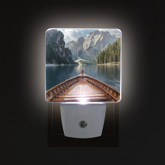 Yayeee LED Plug in Night Light for The Home with Auto Dusk to Dawn Light Sensors, 2 Pack, Wooden Boat