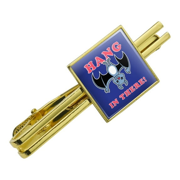 Hang in There Bat Funny Humor Square Tie Bar Clip Clasp Tack- Silver or Gold