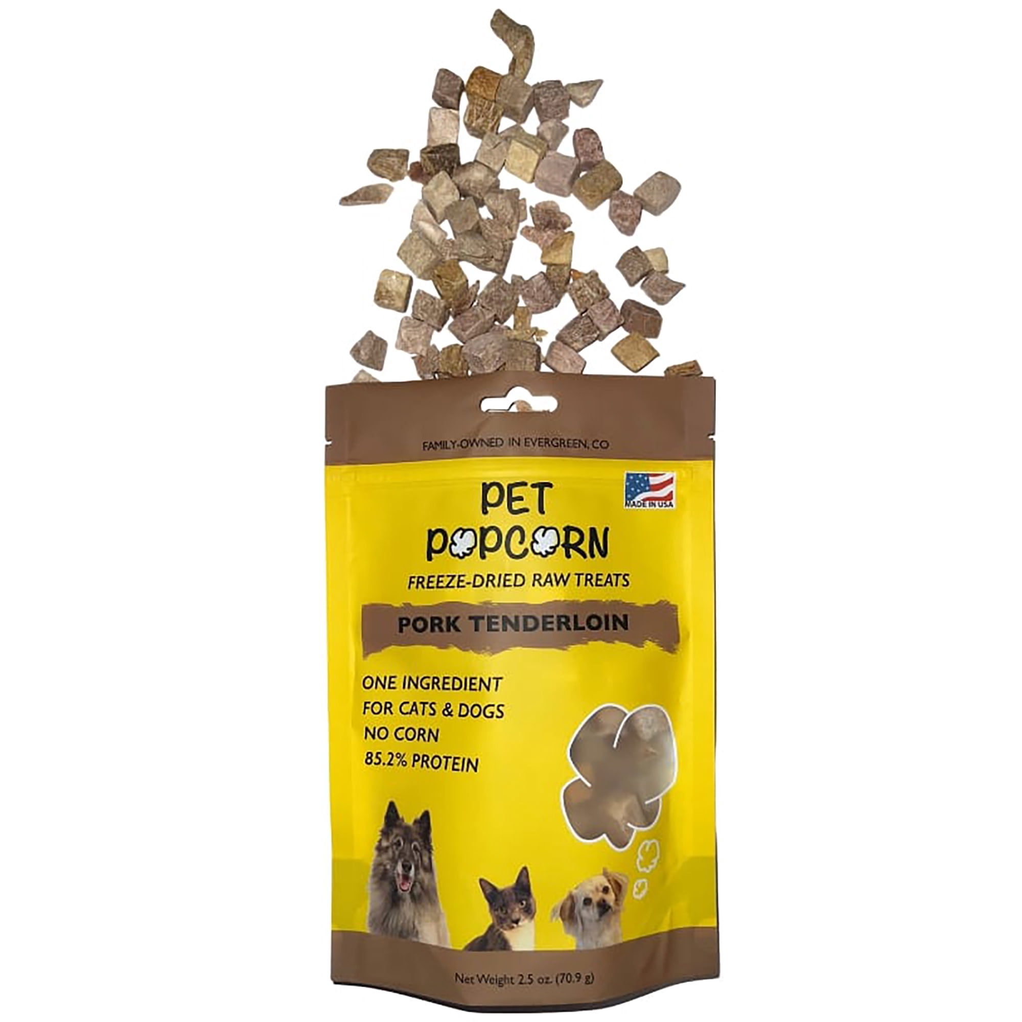 Pet Popcorn: Freeze-Dried Raw Treats - Pork Tenderloin - 2.5oz Bag, Dog & Cat Snacks, Single Ingredient, Natural, Pet Food Topper, Protein‑Packed Meat