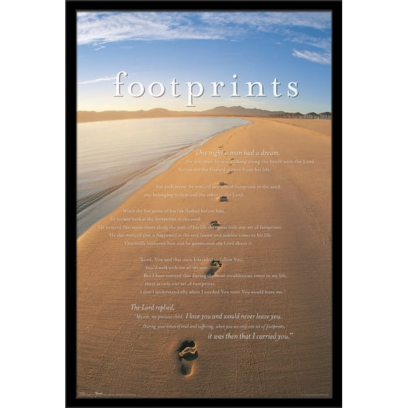Footprints in the Sand Wall Poster, 22.375" x 34", Framed