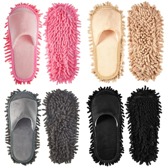 4-Pair Washable Microfiber Mop Slippers - Detachable Dusting Shoes for Floor Cleaning, Home & Office Use - Suitable for Women & Men