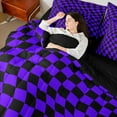 thumbnail image 4 of Castle Fairy Geometric Plaid 7-Piece Bedding Comforter Set,Abstract Buffalo King Bedding Sets,Black Purple Ultra Soft Bed Sheets,Super Cozy Grid Room Decor,Reversible, 4 of 8