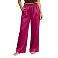 thumbnail image 2 of Dagugfen Pajama Pants for Women Elastic Waist Wide Leg Loose Fitted Satin Comfy Casual Pants Home Loungewear Trousers, 2 of 8