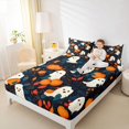 thumbnail image 3 of Homewish Whimsical Halloween Ghost Bed Sheets,Mixed Pumpkin Leaf Print Full Size Sheets,Deep Navy Orange,4pcs,1 Flat Sheet,1 Fitted Sheet and 2 Pillowcases, 3 of 6