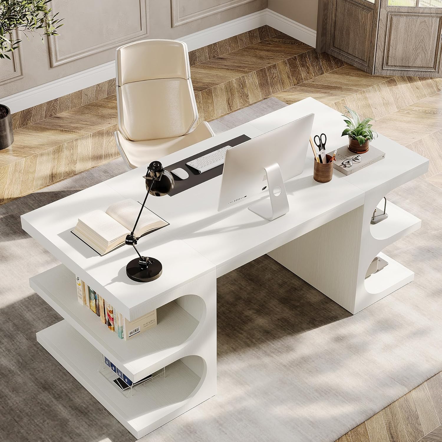 Tribesigns 63" Executive Office Desk, Computer Desk with Storage Shelves for Home Office