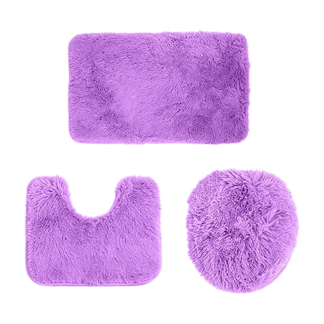 Bathroom Rug Mat Set, 3-Piece Solid Color Soft Absorbent Shower Floor Mat with U-Shaped Contour and Toilet Seat Cover, Machine Washable Non-Slip Bath Rug