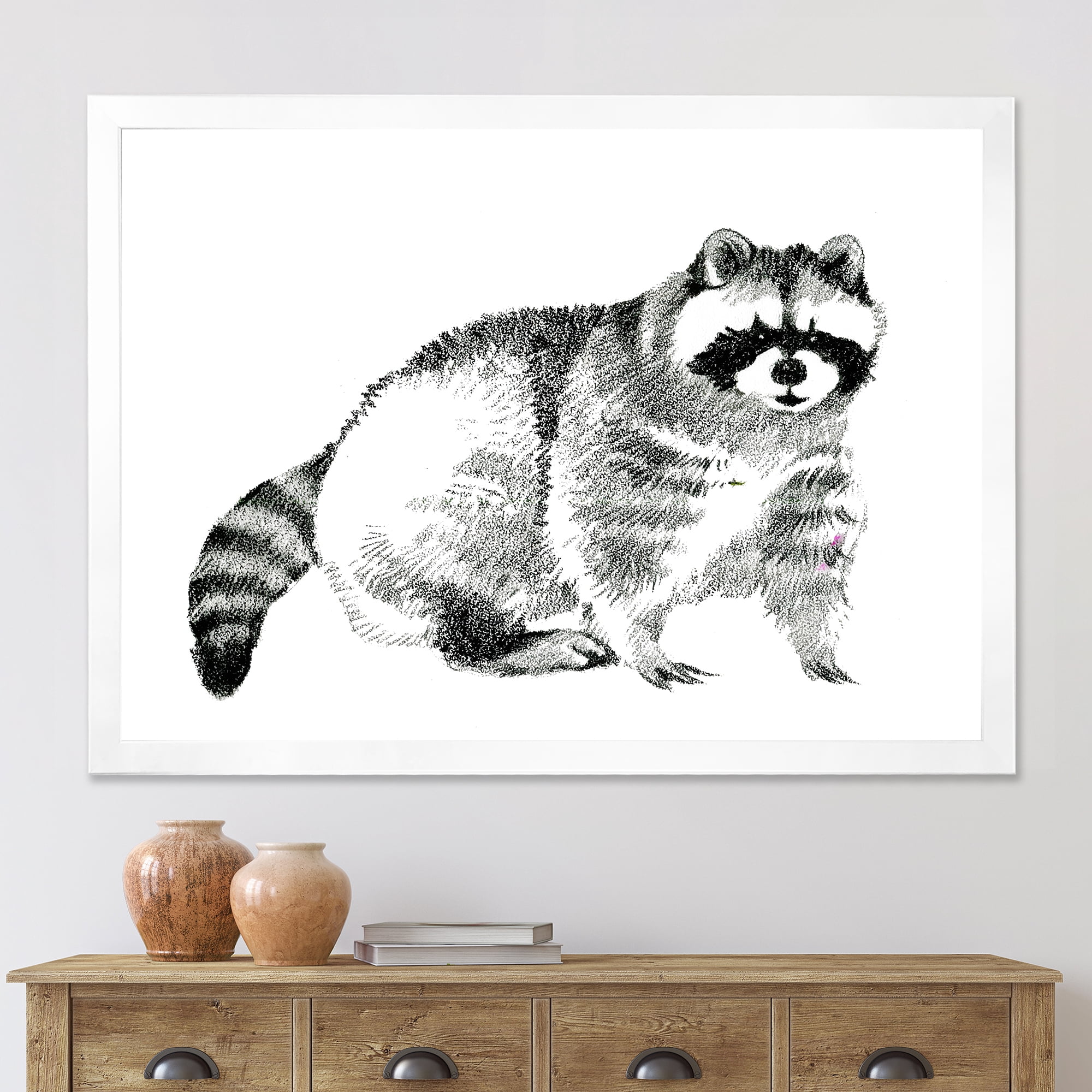 Designart 'Black and White Portrait Of Raccoon' Farmhouse Framed Art Print