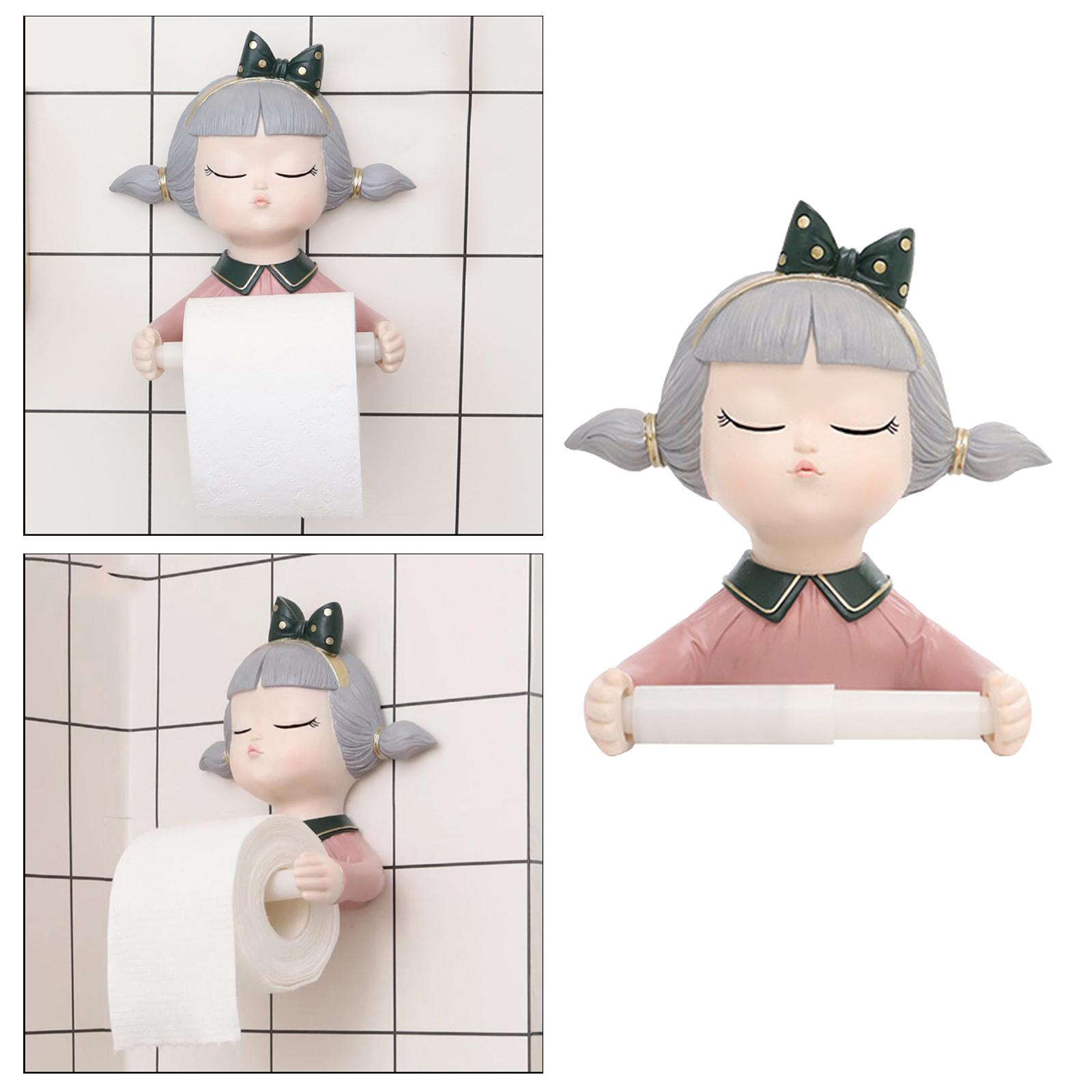 Fiocias Cute Girl Toilet Paper Roll Holder, Resin Toilet Paper Holder Wall Mount, Tissue Style 3