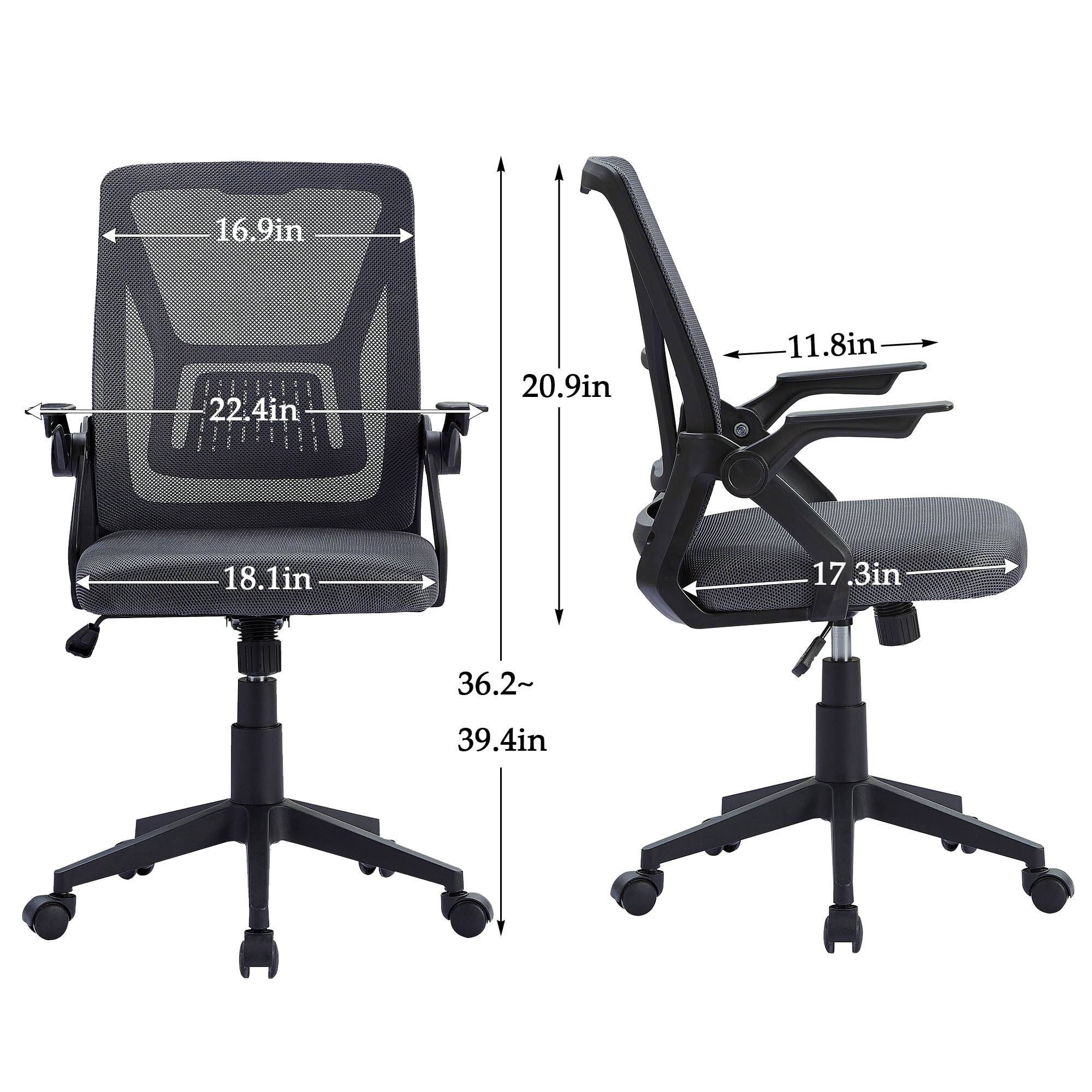 Javlergo Office Chair, Ergonomic Desk Chair Breathable Mesh Chair with Adjustable High Back Lumbar Support Flip-up Armrests, Executive Rolling Swivel Comfy Task Computer Chair, Gray