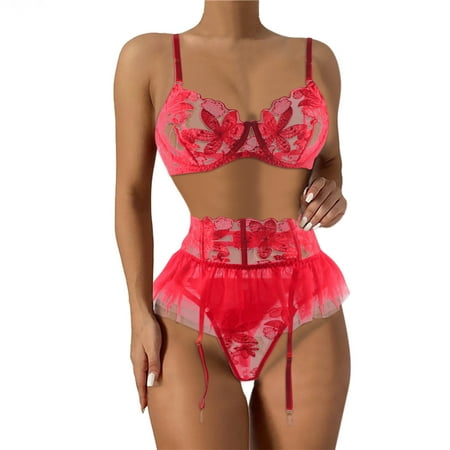 

Lingerie for Women Lace Floral Color Matching With Steel Ring Bra Briefs Lingerie Set