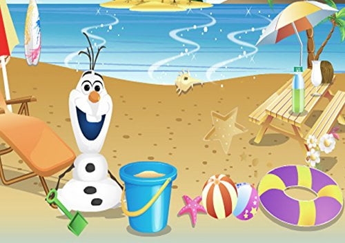 Disney Frozen Olaf Beach Scene Beach Ball Starfish Beach Chairs Picnic Table Edible Cake Topper Image ABPID06543 1/4 sheet