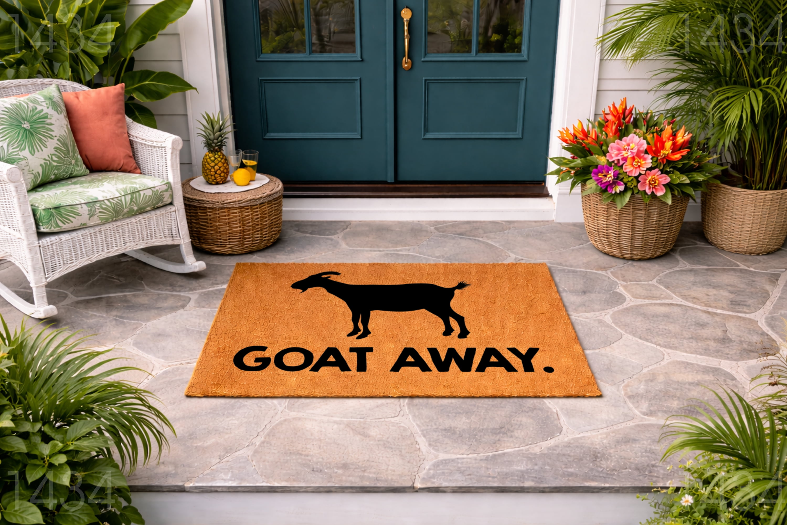 Goat Away Doormat, Goat Silhouette Welcome Mat, Outdoor Entryway Door Mat (24x36 inches) WoodByStu 1434